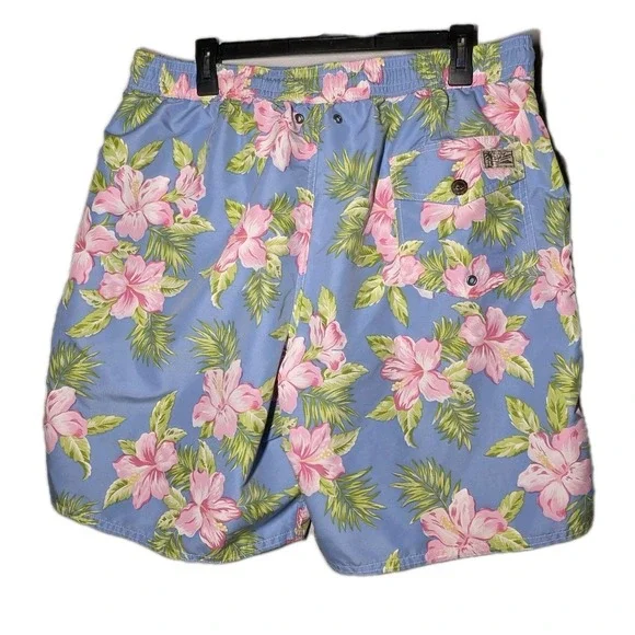 Polo Ralph Lauren Mens Swim Trunks Size XLT Lined Tropical Hawaiian Floral Blue - Picture 2 of 8